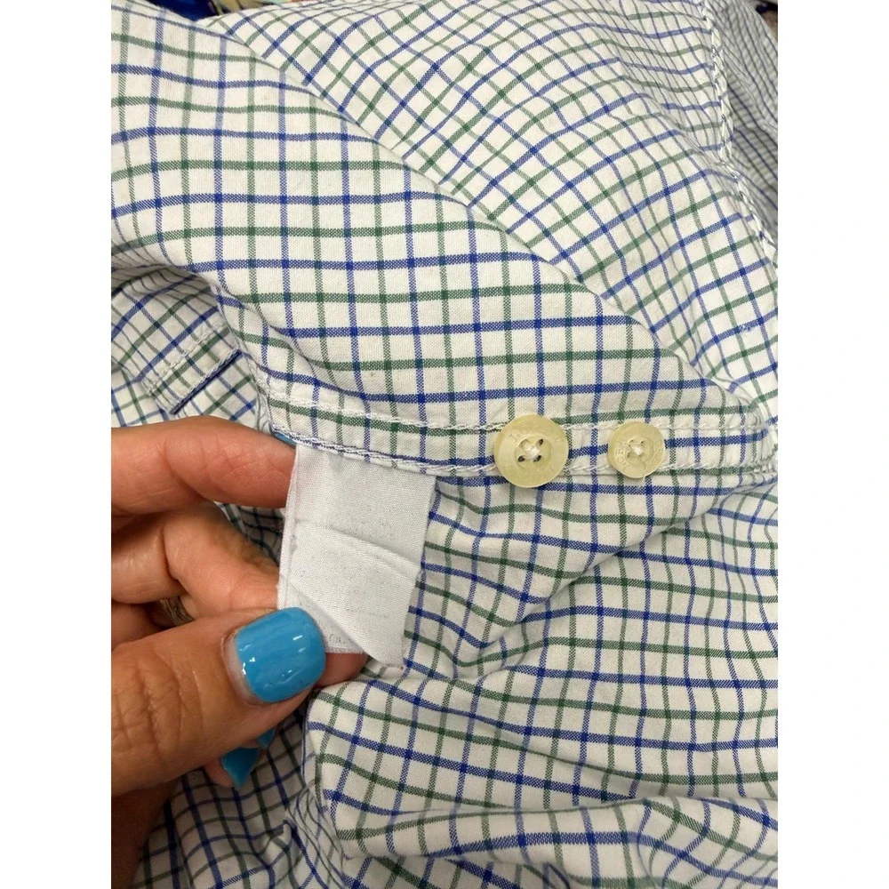 J. Crew Mens Large Blue Green Tattersall Check Cotton Button Down Shirt